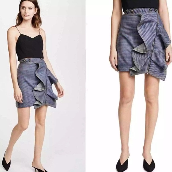 SELF-Portrait Ruffled Checked Tweed Mini Skirt Academia Coquette US 4 - Picture 2 of 6